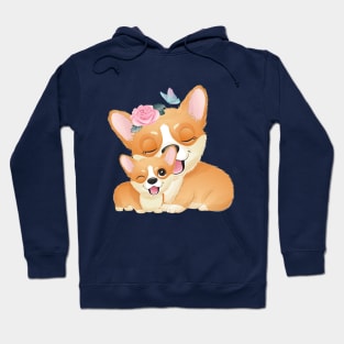 Cute little corgi mother and baby tshirt Hoodie